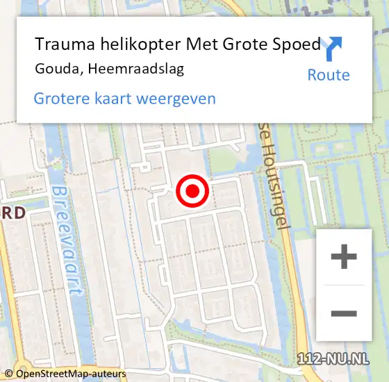 Locatie op kaart van de 112 melding: Trauma helikopter Met Grote Spoed Naar Gouda, Heemraadslag op 2 juni 2024 19:33