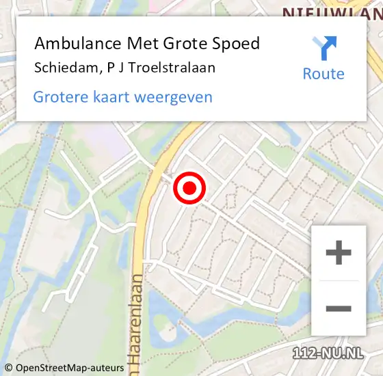 Locatie op kaart van de 112 melding: Ambulance Met Grote Spoed Naar Schiedam, P J Troelstralaan op 2 juni 2024 19:34