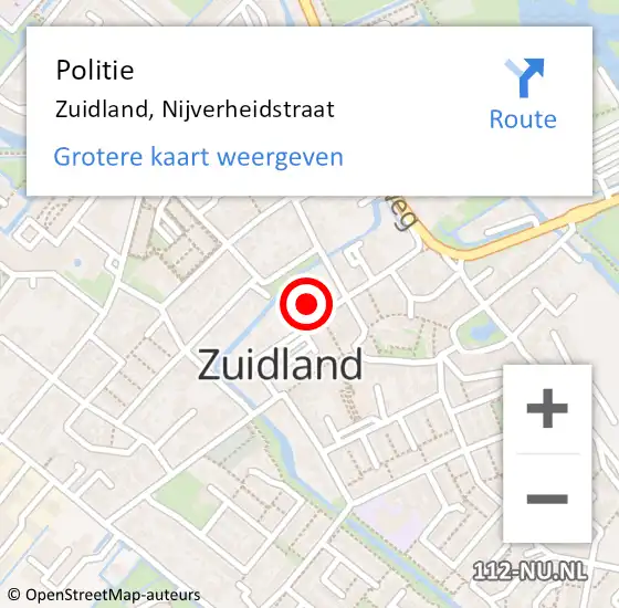 Locatie op kaart van de 112 melding: Politie Zuidland, Nijverheidstraat op 2 juni 2024 19:51