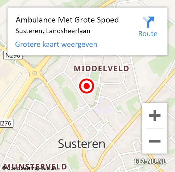 Locatie op kaart van de 112 melding: Ambulance Met Grote Spoed Naar Susteren, Landsheerlaan op 2 juni 2024 20:08