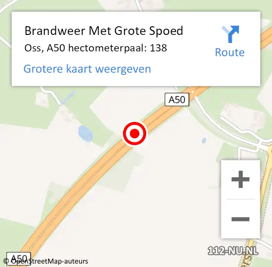 Locatie op kaart van de 112 melding: Brandweer Met Grote Spoed Naar Oss, A50 hectometerpaal: 138 op 2 juni 2024 20:27