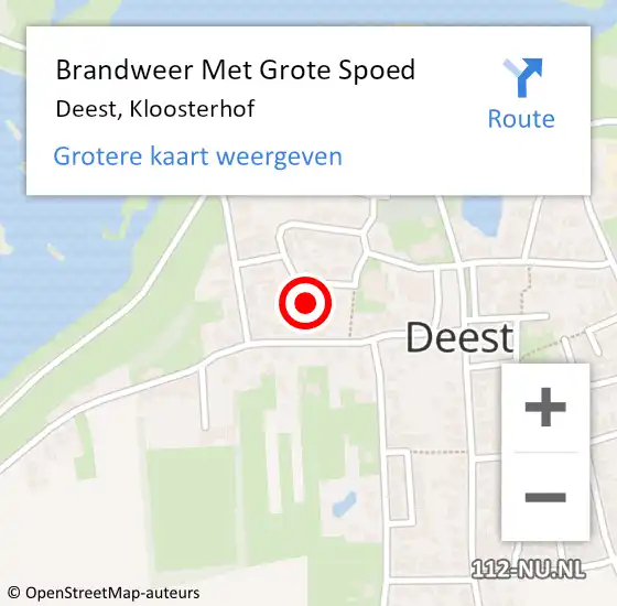 Locatie op kaart van de 112 melding: Brandweer Met Grote Spoed Naar Deest, Kloosterhof op 2 juni 2024 20:29