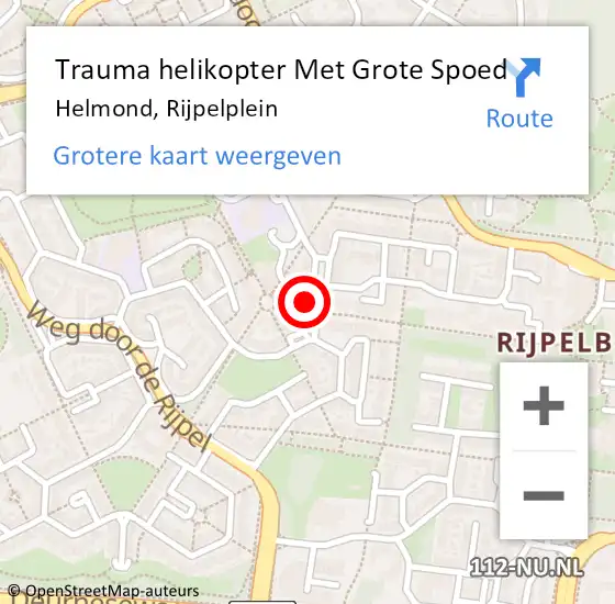 Locatie op kaart van de 112 melding: Trauma helikopter Met Grote Spoed Naar Helmond, Rijpelplein op 2 juni 2024 20:34