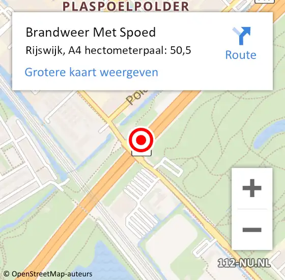 Locatie op kaart van de 112 melding: Brandweer Met Spoed Naar Rijswijk, A4 hectometerpaal: 50,5 op 2 juni 2024 20:45