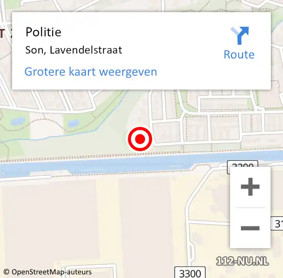 Locatie op kaart van de 112 melding: Politie Son, Lavendelstraat op 2 juni 2024 21:09