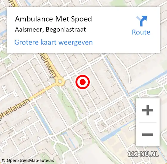 Locatie op kaart van de 112 melding: Ambulance Met Spoed Naar Aalsmeer, Begoniastraat op 2 juni 2024 21:24