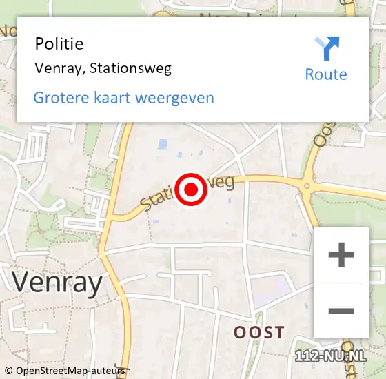 Locatie op kaart van de 112 melding: Politie Venray, Stationsweg op 2 juni 2024 21:52