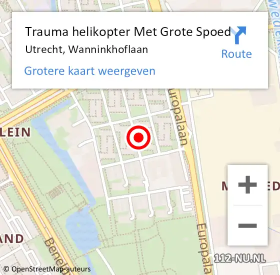 Locatie op kaart van de 112 melding: Trauma helikopter Met Grote Spoed Naar Utrecht, Wanninkhoflaan op 2 juni 2024 21:53