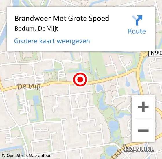 Locatie op kaart van de 112 melding: Brandweer Met Grote Spoed Naar Bedum, De Vlijt op 2 juni 2024 22:05