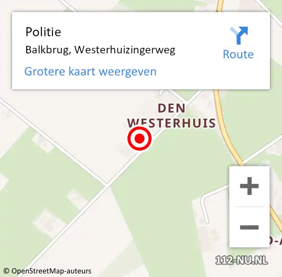 Locatie op kaart van de 112 melding: Politie Balkbrug, Westerhuizingerweg op 2 juni 2024 22:15