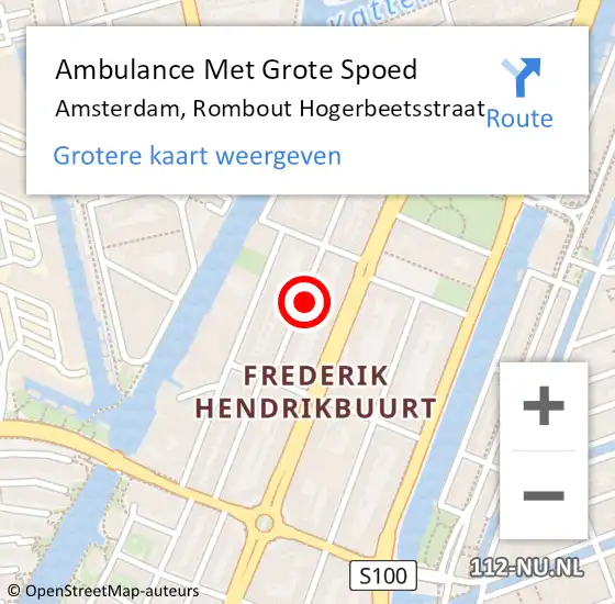 Locatie op kaart van de 112 melding: Ambulance Met Grote Spoed Naar Amsterdam, Rombout Hogerbeetsstraat op 2 juni 2024 22:17