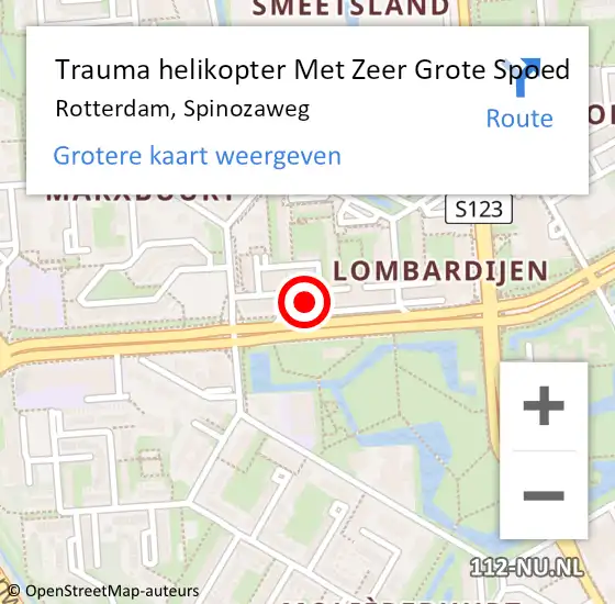 Locatie op kaart van de 112 melding: Trauma helikopter Met Zeer Grote Spoed Naar Rotterdam, Spinozaweg op 2 juni 2024 22:17