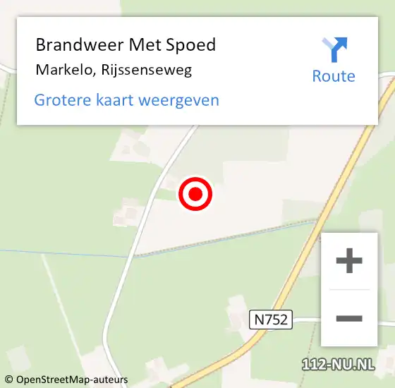 Locatie op kaart van de 112 melding: Brandweer Met Spoed Naar Markelo, Rijssenseweg op 2 juni 2024 22:17