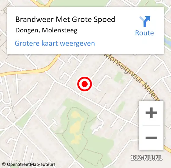 Locatie op kaart van de 112 melding: Brandweer Met Grote Spoed Naar Dongen, Molensteeg op 2 juni 2024 22:49