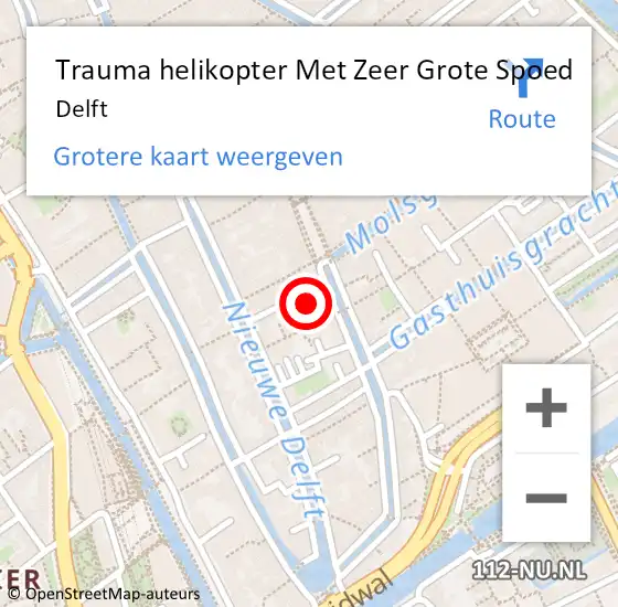 Locatie op kaart van de 112 melding: Trauma helikopter Met Zeer Grote Spoed Naar Delft op 2 juni 2024 22:50