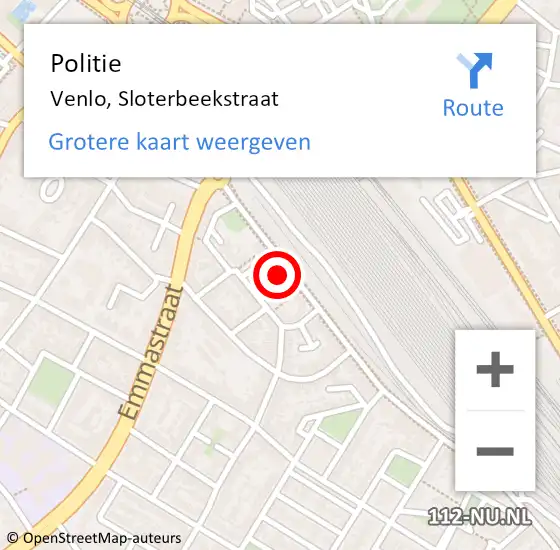 Locatie op kaart van de 112 melding: Politie Venlo, Sloterbeekstraat op 2 juni 2024 22:51