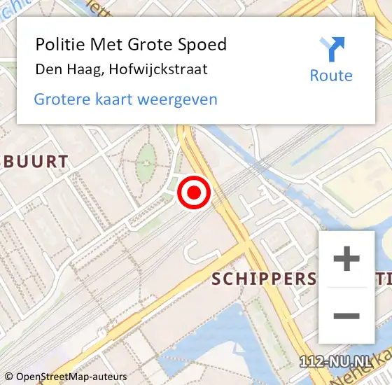 Locatie op kaart van de 112 melding: Politie Met Grote Spoed Naar Den Haag, Hofwijckstraat op 2 juni 2024 23:14