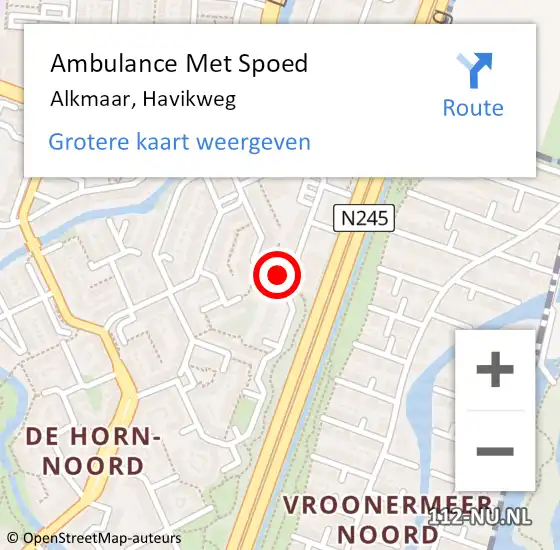 Locatie op kaart van de 112 melding: Ambulance Met Spoed Naar Alkmaar, Havikweg op 2 juni 2024 23:15