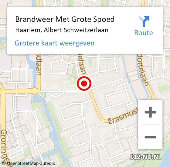 Locatie op kaart van de 112 melding: Brandweer Met Grote Spoed Naar Haarlem, Albert Schweitzerlaan op 2 juni 2024 23:34