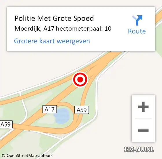 Locatie op kaart van de 112 melding: Politie Met Grote Spoed Naar Moerdijk, A17 hectometerpaal: 10 op 2 juni 2024 23:58