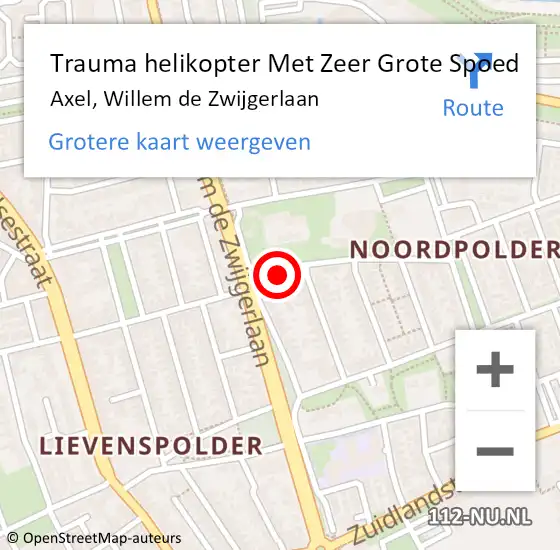 Locatie op kaart van de 112 melding: Trauma helikopter Met Zeer Grote Spoed Naar Axel, Willem de Zwijgerlaan op 3 juni 2024 00:08