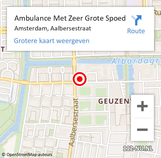 Locatie op kaart van de 112 melding: Ambulance Met Zeer Grote Spoed Naar Amsterdam, Aalbersestraat op 3 juni 2024 00:41