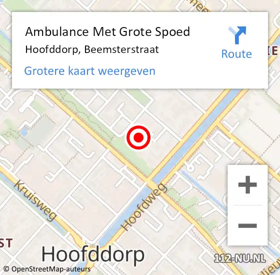 Locatie op kaart van de 112 melding: Ambulance Met Grote Spoed Naar Hoofddorp, Beemsterstraat op 3 juni 2024 00:46