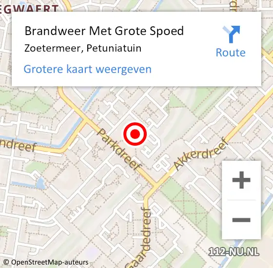 Locatie op kaart van de 112 melding: Brandweer Met Grote Spoed Naar Zoetermeer, Petuniatuin op 3 juni 2024 00:46