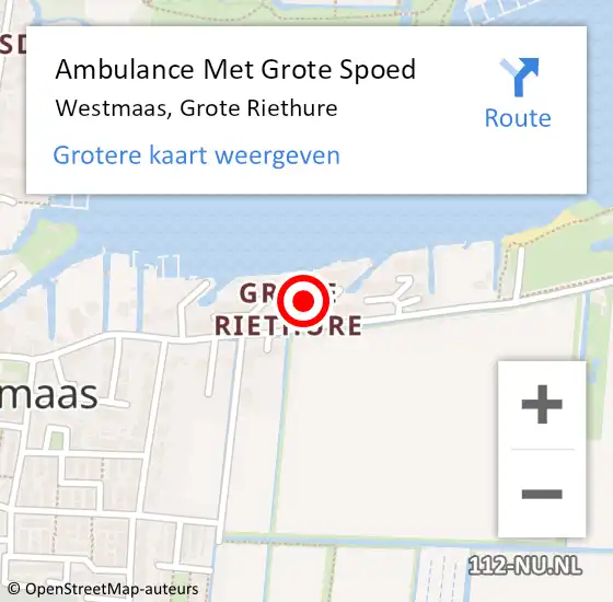 Locatie op kaart van de 112 melding: Ambulance Met Grote Spoed Naar Westmaas, Grote Riethure op 3 juni 2024 01:02