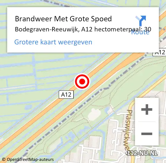 Locatie op kaart van de 112 melding: Brandweer Met Grote Spoed Naar Bodegraven-Reeuwijk, A12 hectometerpaal: 30 op 3 juni 2024 03:42