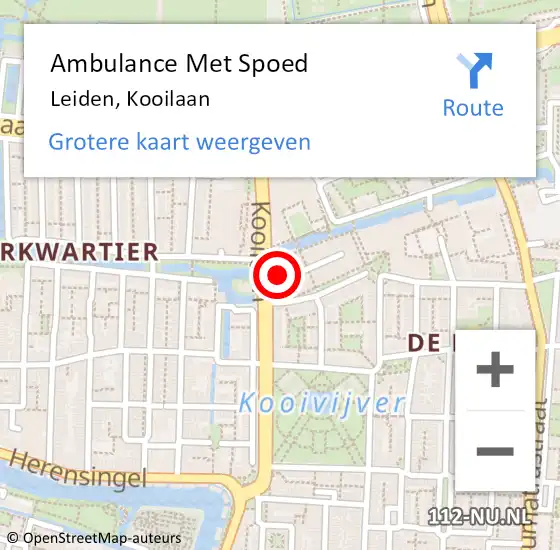 Locatie op kaart van de 112 melding: Ambulance Met Spoed Naar Leiden, Kooilaan op 3 juni 2024 05:10