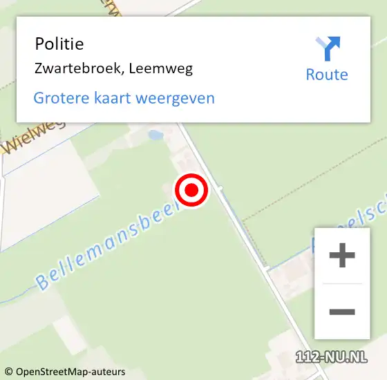 Locatie op kaart van de 112 melding: Politie Zwartebroek, Leemweg op 3 juni 2024 05:17