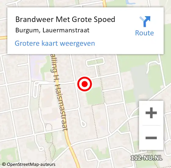 Locatie op kaart van de 112 melding: Brandweer Met Grote Spoed Naar Burgum, Lauermanstraat op 3 juni 2024 06:45