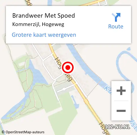 Locatie op kaart van de 112 melding: Brandweer Met Spoed Naar Kommerzijl, Hogeweg op 3 juni 2024 07:20