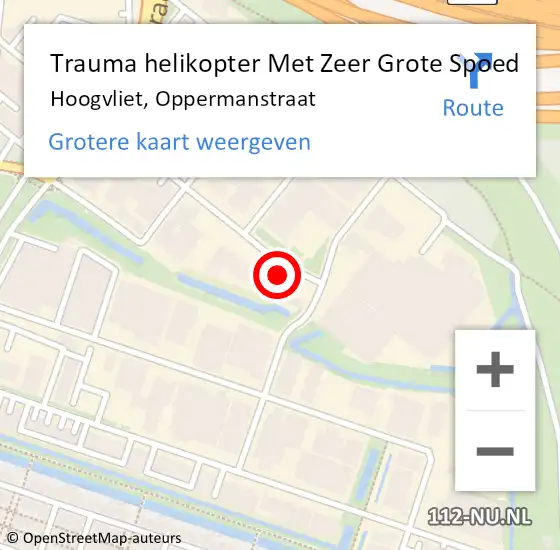 Locatie op kaart van de 112 melding: Trauma helikopter Met Zeer Grote Spoed Naar Hoogvliet, Oppermanstraat op 3 juni 2024 07:33