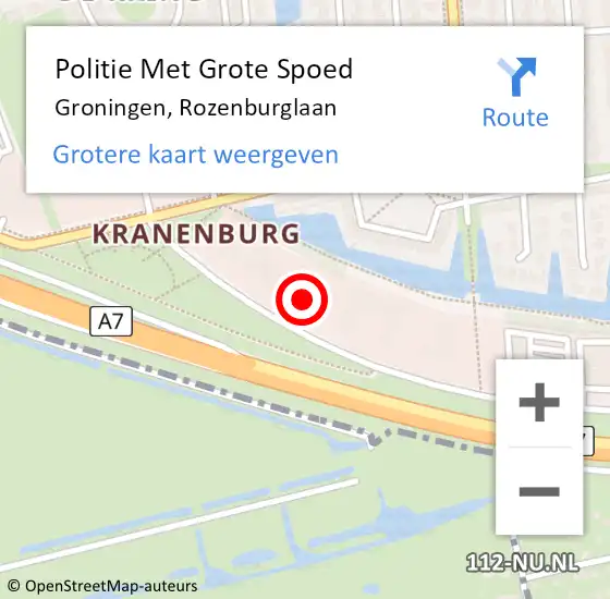 Locatie op kaart van de 112 melding: Politie Met Grote Spoed Naar Groningen, Rozenburglaan op 3 juni 2024 08:00