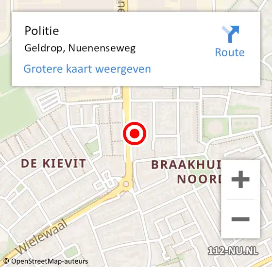 Locatie op kaart van de 112 melding: Politie Geldrop, Nuenenseweg op 3 juni 2024 08:15