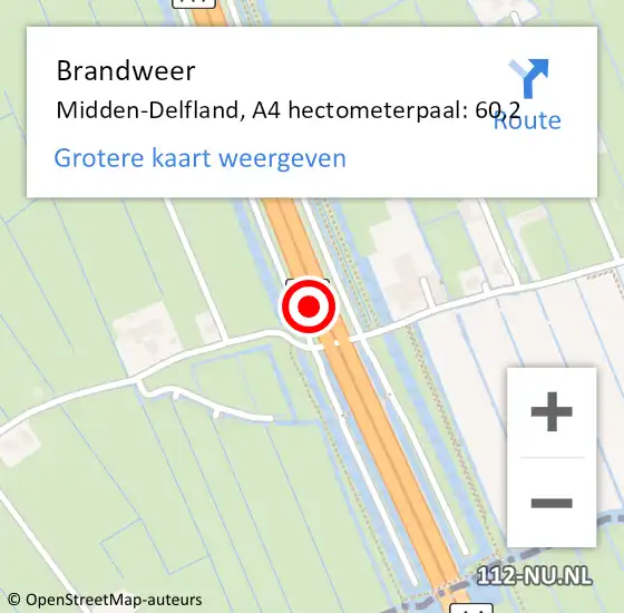 Locatie op kaart van de 112 melding: Brandweer Midden-Delfland, A4 hectometerpaal: 60,2 op 3 juni 2024 08:16