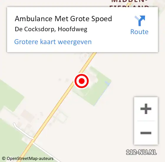 Locatie op kaart van de 112 melding: Ambulance Met Grote Spoed Naar De Cocksdorp, Hoofdweg op 3 juni 2024 08:20