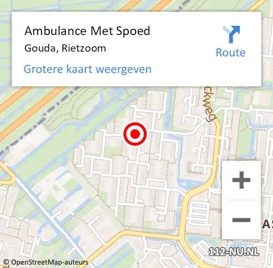 Locatie op kaart van de 112 melding: Ambulance Met Spoed Naar Gouda, Rietzoom op 3 juni 2024 08:34