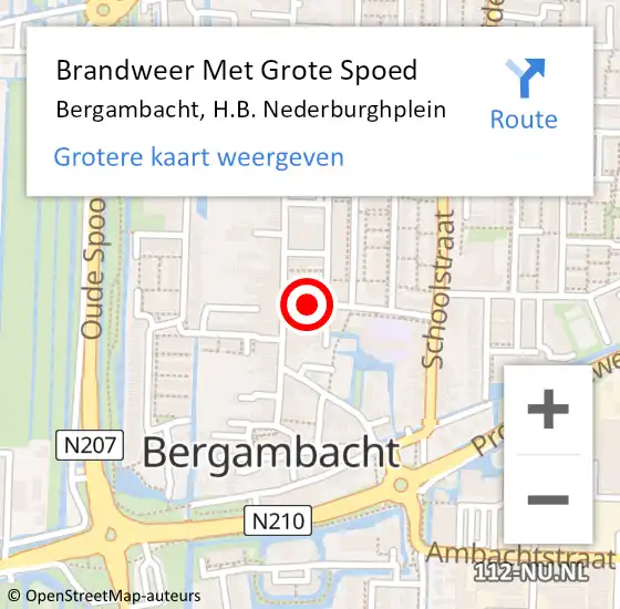 Locatie op kaart van de 112 melding: Brandweer Met Grote Spoed Naar Bergambacht, H.B. Nederburghplein op 3 juni 2024 08:51