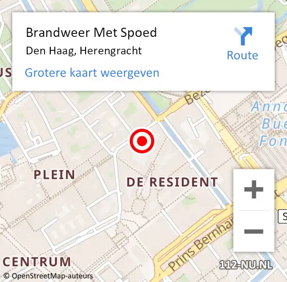 Locatie op kaart van de 112 melding: Brandweer Met Spoed Naar Den Haag, Herengracht op 3 juni 2024 09:08