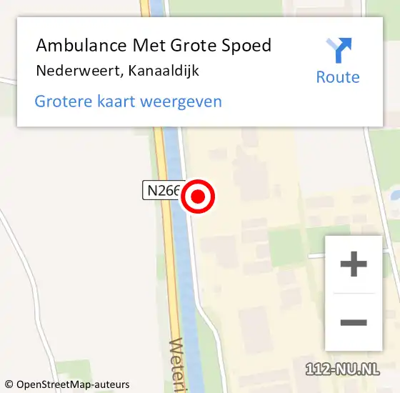 Locatie op kaart van de 112 melding: Ambulance Met Grote Spoed Naar Nederweert, Kanaaldijk op 3 juni 2024 09:08
