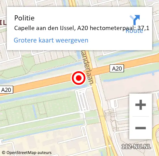 Locatie op kaart van de 112 melding: Politie Capelle aan den IJssel, A20 hectometerpaal: 37,1 op 3 juni 2024 09:13