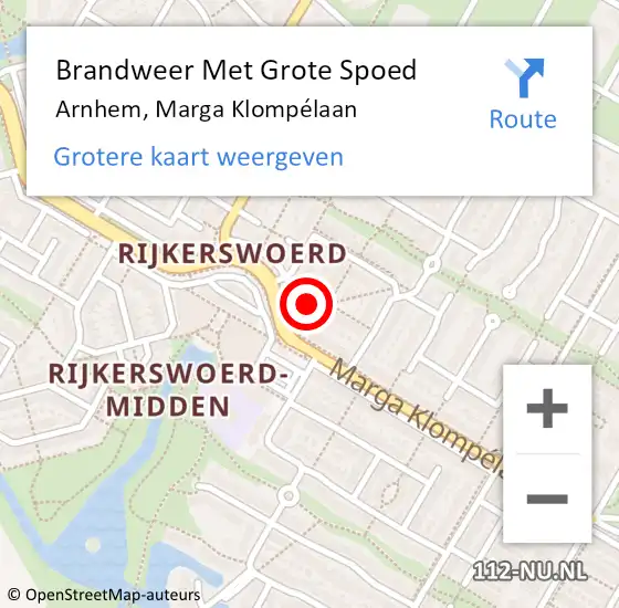 Locatie op kaart van de 112 melding: Brandweer Met Grote Spoed Naar Arnhem, Marga Klompélaan op 3 juni 2024 09:31