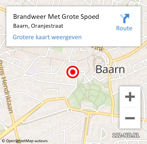 Locatie op kaart van de 112 melding: Brandweer Met Grote Spoed Naar Baarn, Oranjestraat op 3 juni 2024 09:33