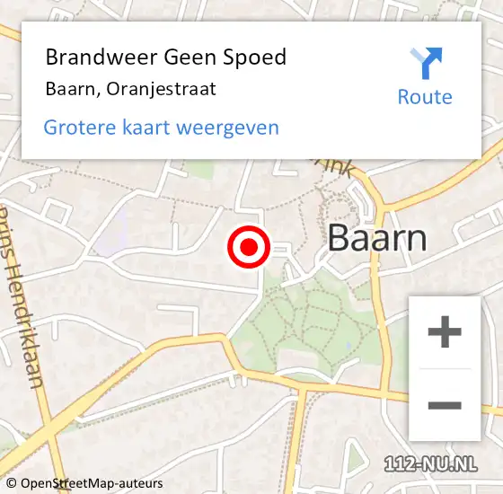 Locatie op kaart van de 112 melding: Brandweer Geen Spoed Naar Baarn, Oranjestraat op 3 juni 2024 09:36