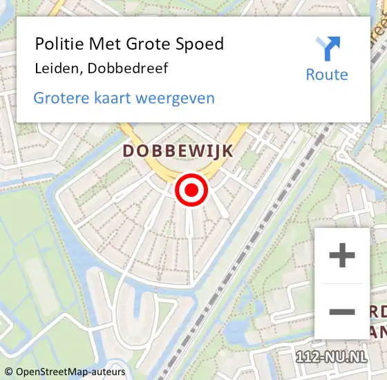 Locatie op kaart van de 112 melding: Politie Met Grote Spoed Naar Leiden, Dobbedreef op 3 juni 2024 10:26