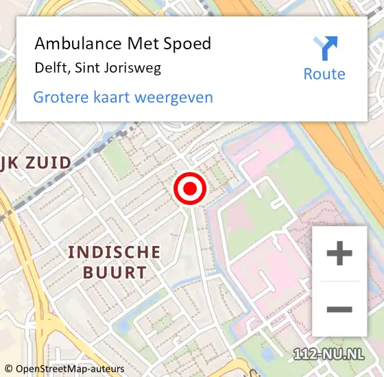 Locatie op kaart van de 112 melding: Ambulance Met Spoed Naar Delft, Sint Jorisweg op 3 juni 2024 10:33