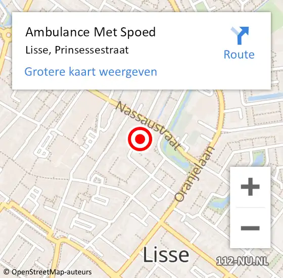 Locatie op kaart van de 112 melding: Ambulance Met Spoed Naar Lisse, Prinsessestraat op 3 juni 2024 11:20